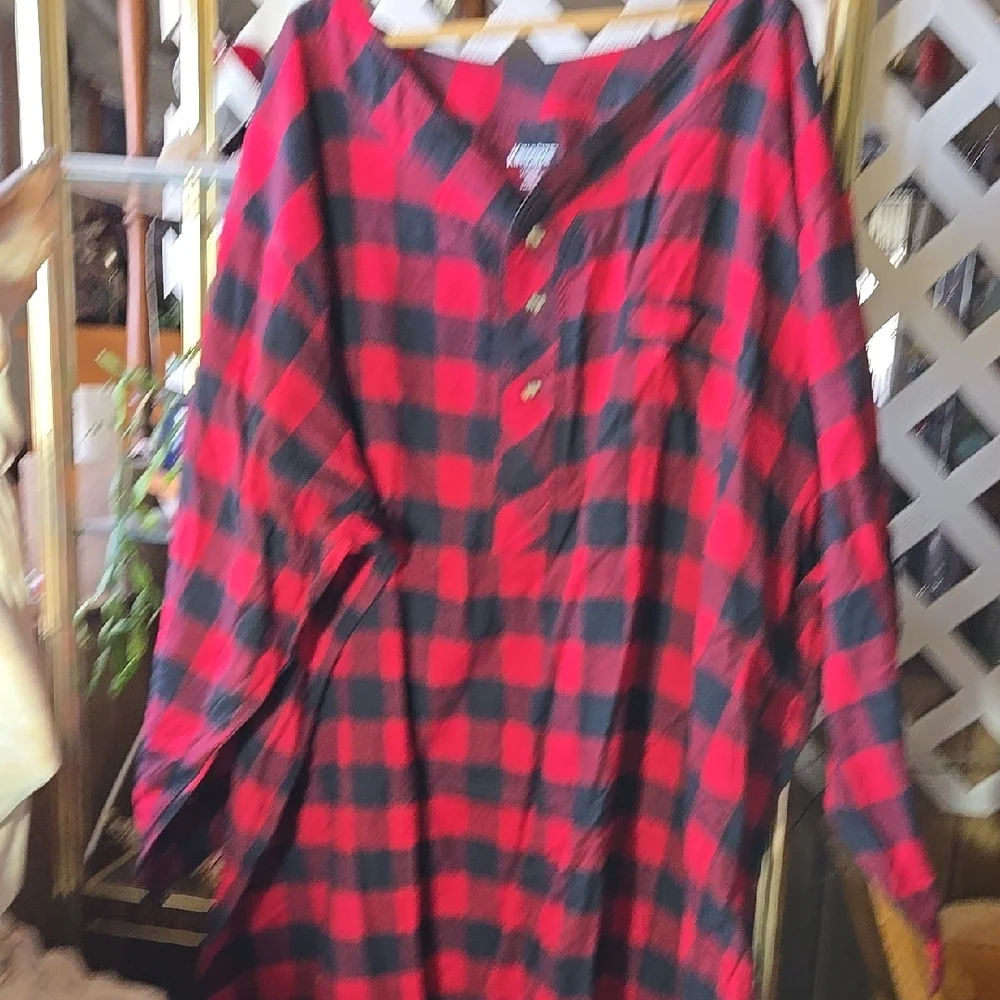 Men's King Size Black and Red Flannel Night Shirt - Picture 3 of 3